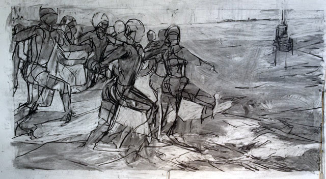 Melbourne artist Rebecca Jones - Commission - Foyer, collage - Design Management Group, Perth (2013) - Locked in sketch by Melbourne artist Rebecca Jones