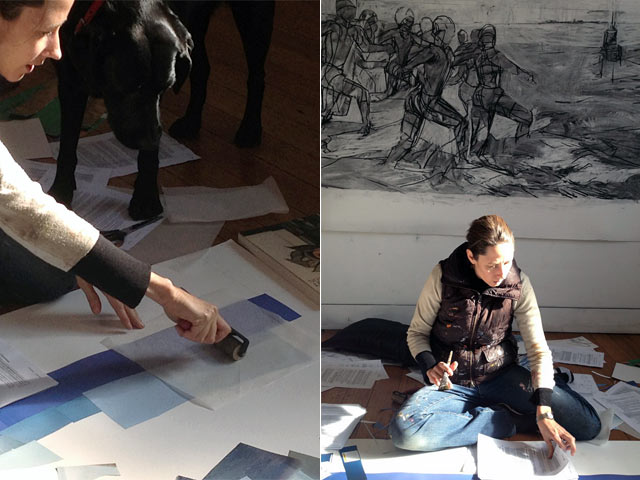 Melbourne artist Rebecca Jones - Commission - Foyer, collage - Design Management Group, Perth (2013) - Starting work Melbourne artist Rebecca Jones at her studio