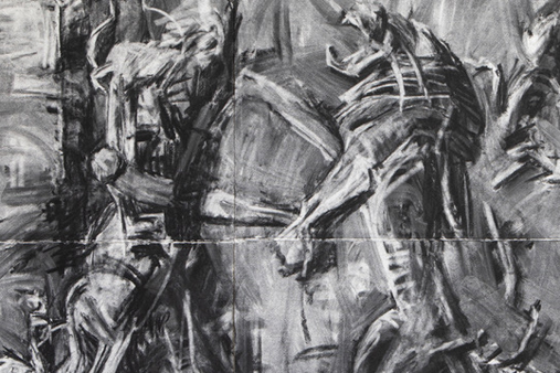 Melbourne artist Rebecca Jones - Artwork - Drawing - Bull Men Contesting Lions