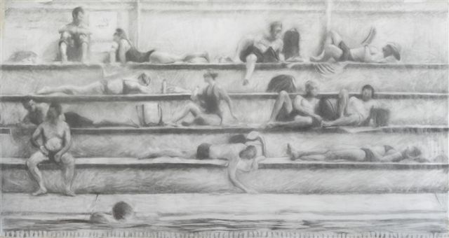 Melbourne artist Rebecca Jones - Artwork - Drawing - Swimming - By the Pool I