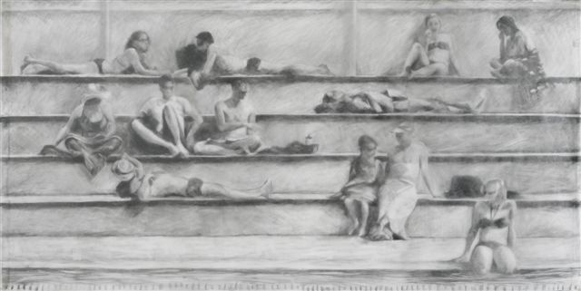 Melbourne artist Rebecca Jones - Artwork - Drawing - Swimming - By the Pool II